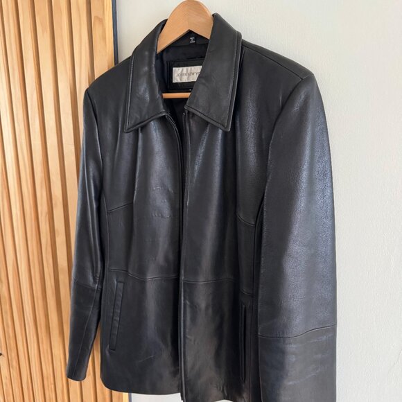 90s Oversized Genuine Leather Jacket in Black by Jones New York (L) - Picture 3 of 5
